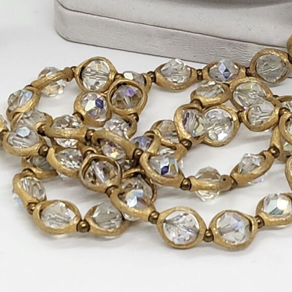 Vintage Aurora Borealis Crystal And Gold‎ Tone Beaded Necklace Unsigned Jonne? - Picture 2 of 5